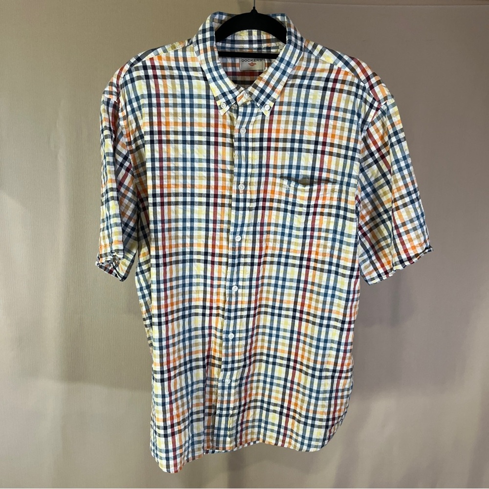 Dockers Casual Blue and Orange Plaid Shirt